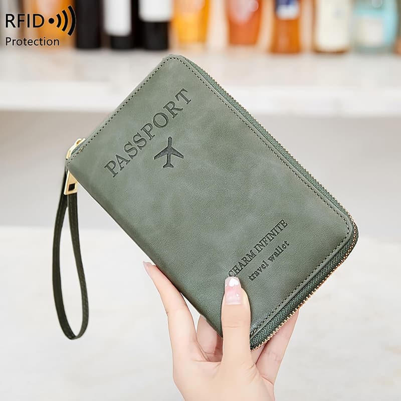 Reisepasshülle mit RFID-Blocker für Damen und Herren – Organizer in Grün