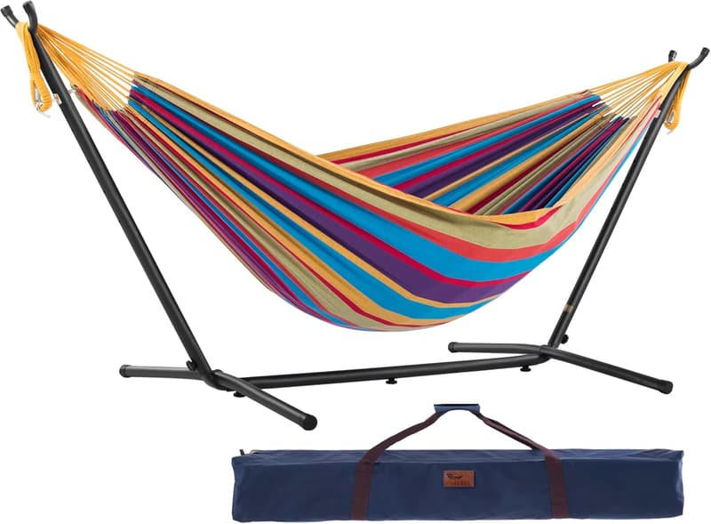 Vivere Doppel-Baumwoll-Hängematte mit Gestell, 250 cm, tropisch