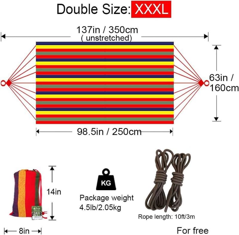 GOCAN Doppelhängematte aus Baumwolle, 250x160 cm, 300 kg Tragkraft
