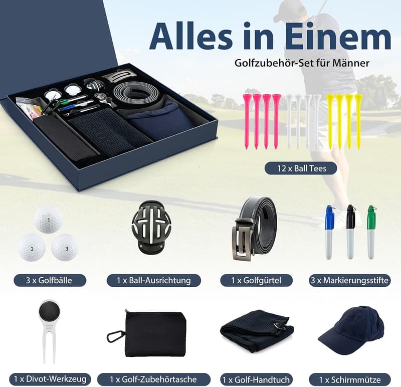 Golfzubehör Set mit Bällen, Tees, Handtuch und Aufbewahrungstasche