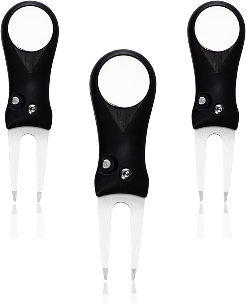 Faltbare Edelstahl Golf Pitchgabel mit Ballmarker - 3er Set
