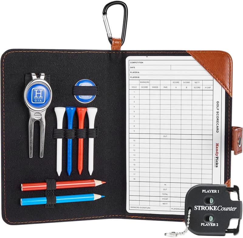 Golf Scorecard-Halter aus echtem Leder mit Zubehör – Geschenk für Golfer