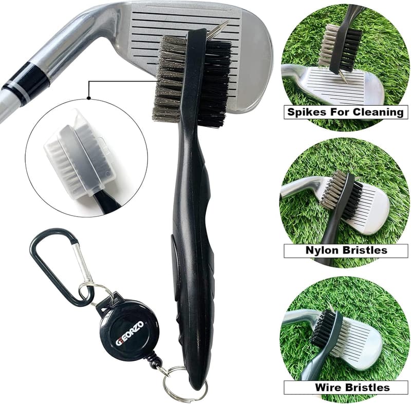 3-in-1 Golfschlägerbürste mit Mikrofaser-Handtuch und Divot-Werkzeug