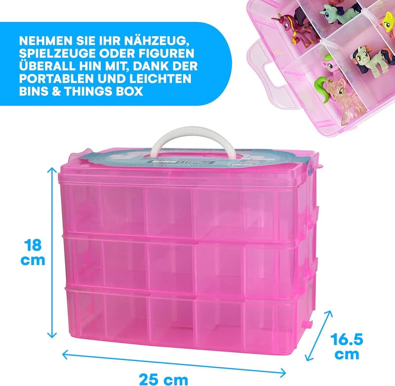 Stapelbarer Aufbewahrungsbehälter für Kunstbedarf mit 30 Fächern, Pink