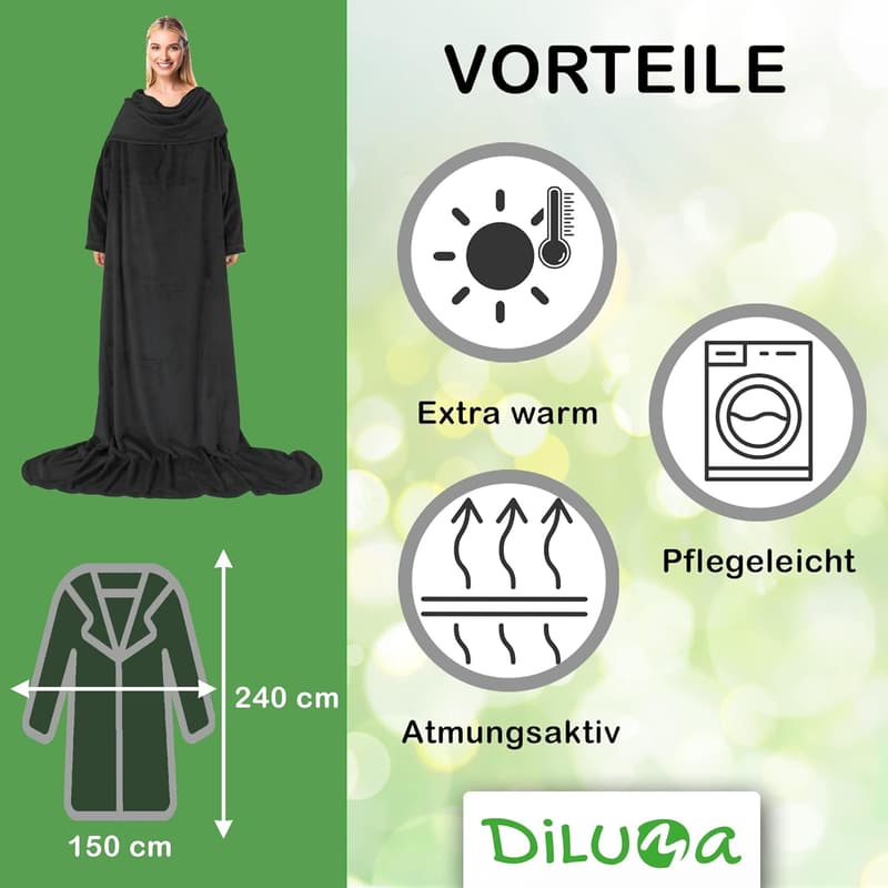 Kuscheldecke mit Ärmeln XXL 150x240 cm für Erwachsene und Kinder