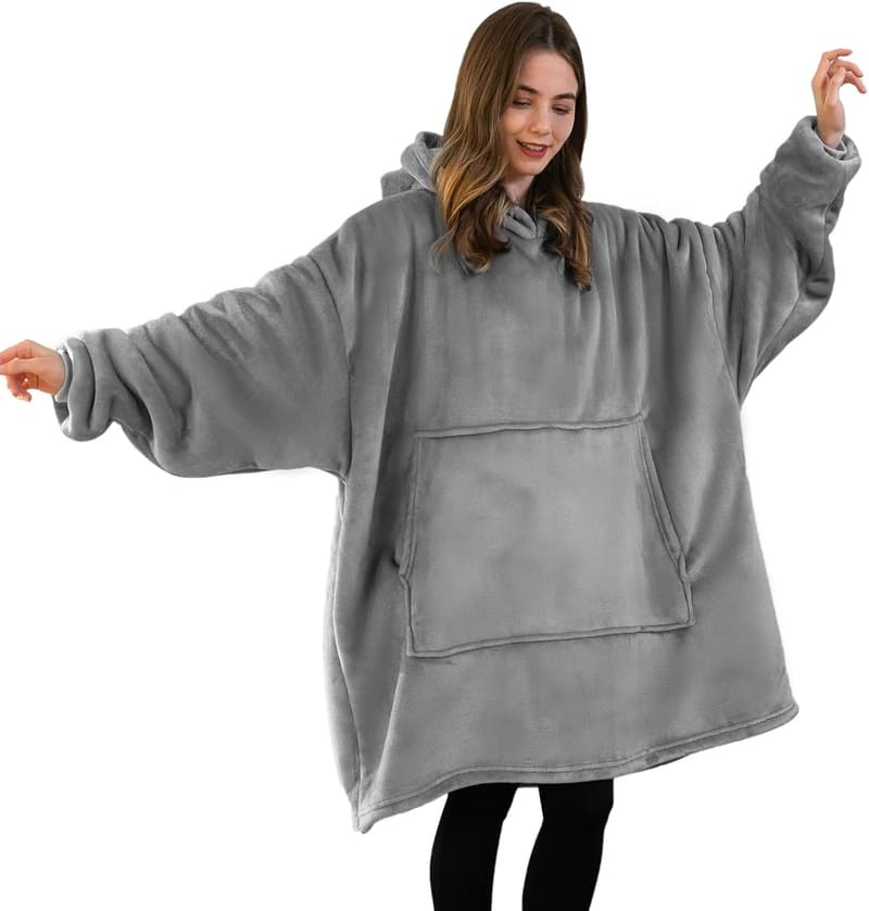 Übergroßer Hoodie-Decke mit Ärmeln für Damen und Herren in Grau