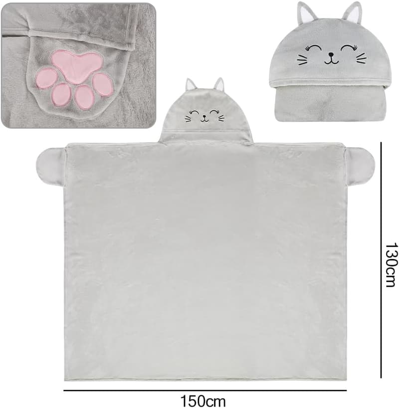 Tragbare Katzendecke mit Kapuze für Damen – Superweich und warm, 130x150 cm