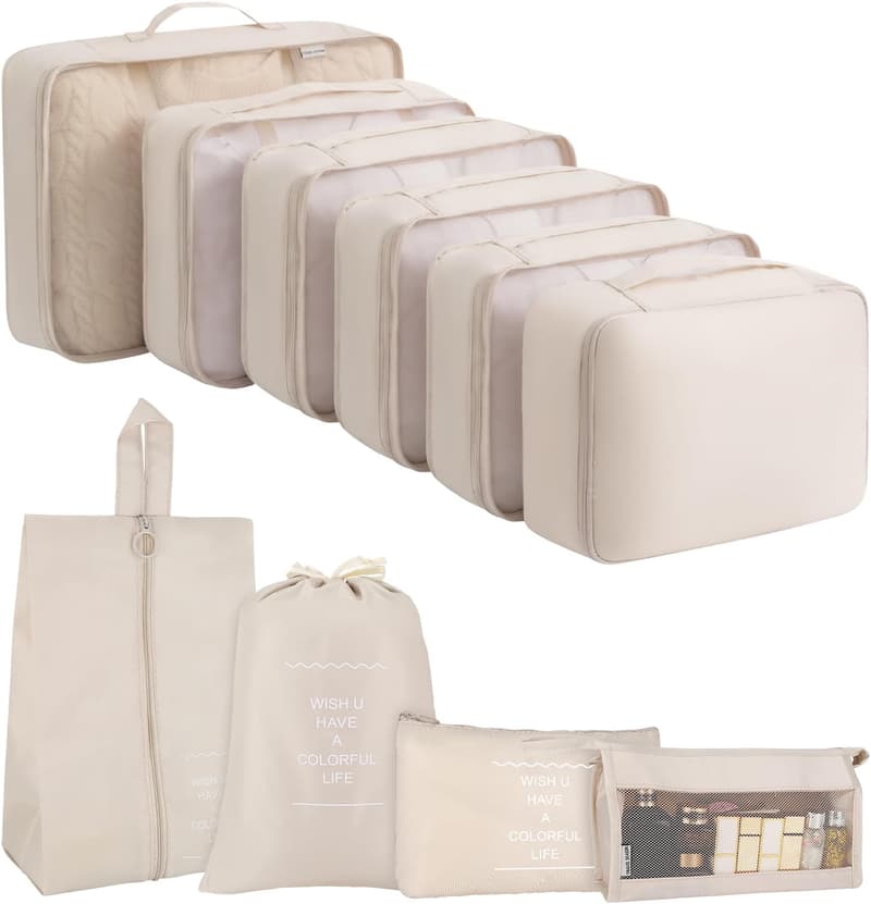 Reise Organizer Set – 10-teiliges Packwürfel Set in Beige