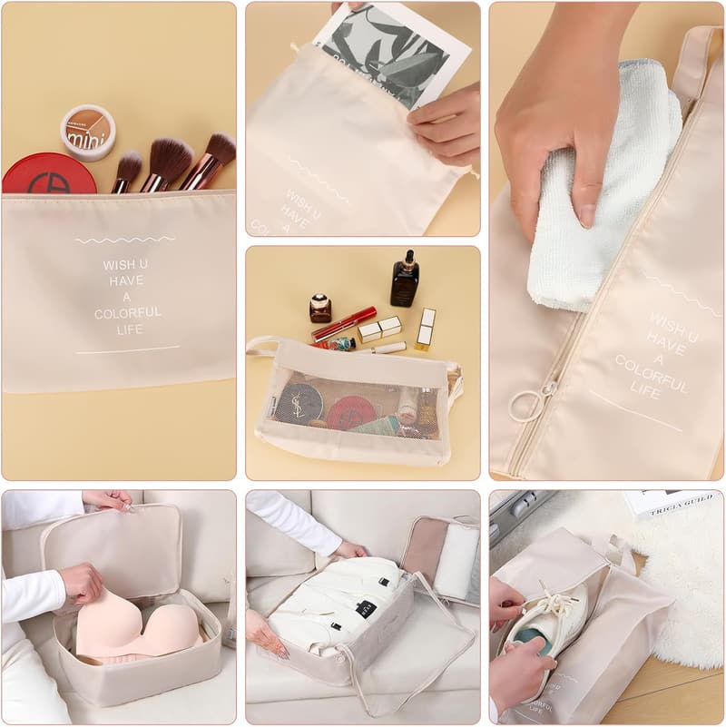 Reise Organizer Set – 10-teiliges Packwürfel Set in Beige