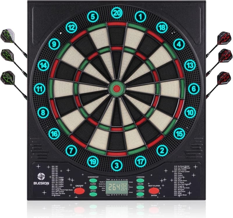 Elektronische Dartscheibe mit 6 Dartpfeilen und deutscher Sprache