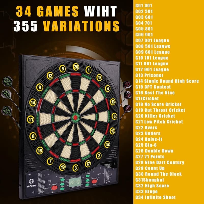 Elektronische Dartscheibe mit 6 Dartpfeilen und deutscher Sprache