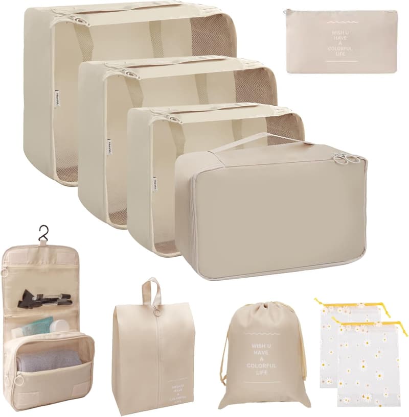 Wasserdichtes Koffer Organizer Set mit 10 Packing Cubes für Reisen