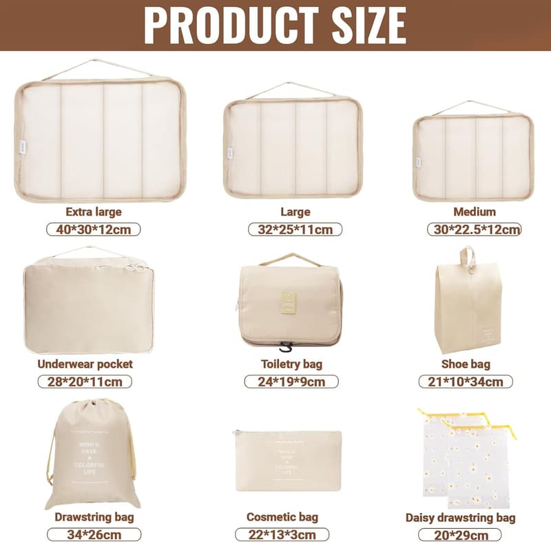 Wasserdichtes Koffer Organizer Set mit 10 Packing Cubes für Reisen