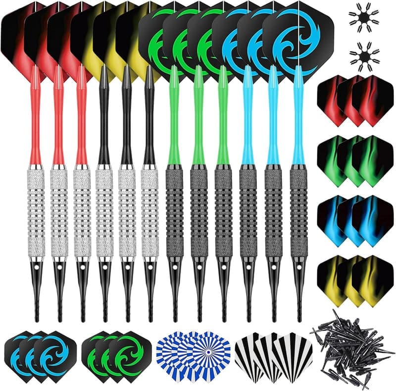 Professionelles Softdart-Set mit 12 Softdarts, 16g, 50 Spitzen und 24 Flights