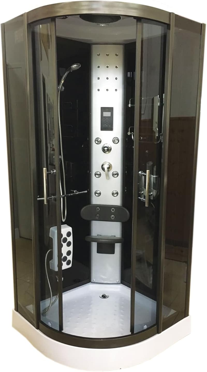 Duschkabine mit Hydromassage und Chromotherapie für 2 Personen, 100x100 cm, silbernes Glas