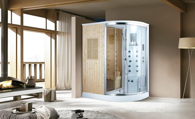 XXL Dampfdusche mit finnischer Sauna und LED Beleuchtung, 170x100cm