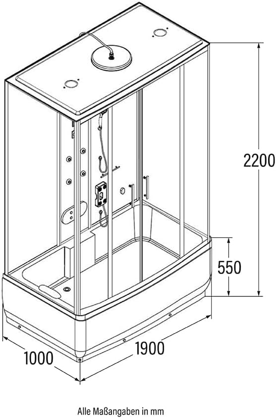 Dampfdusche DIAMOND BIG mit Radio und Regendusche, 190 x 100 x 220 cm