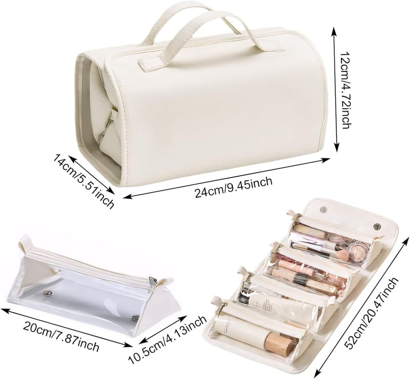 Faltbarer Kosmetik-Organizer für Damen, wasserdicht, 4 Fächer, Perlweiß