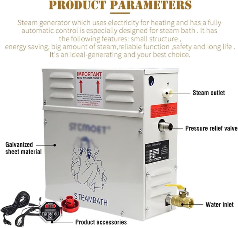 Dampfduschgenerator-Set für Saunabäder mit wasserdichtem Regler, 3000W