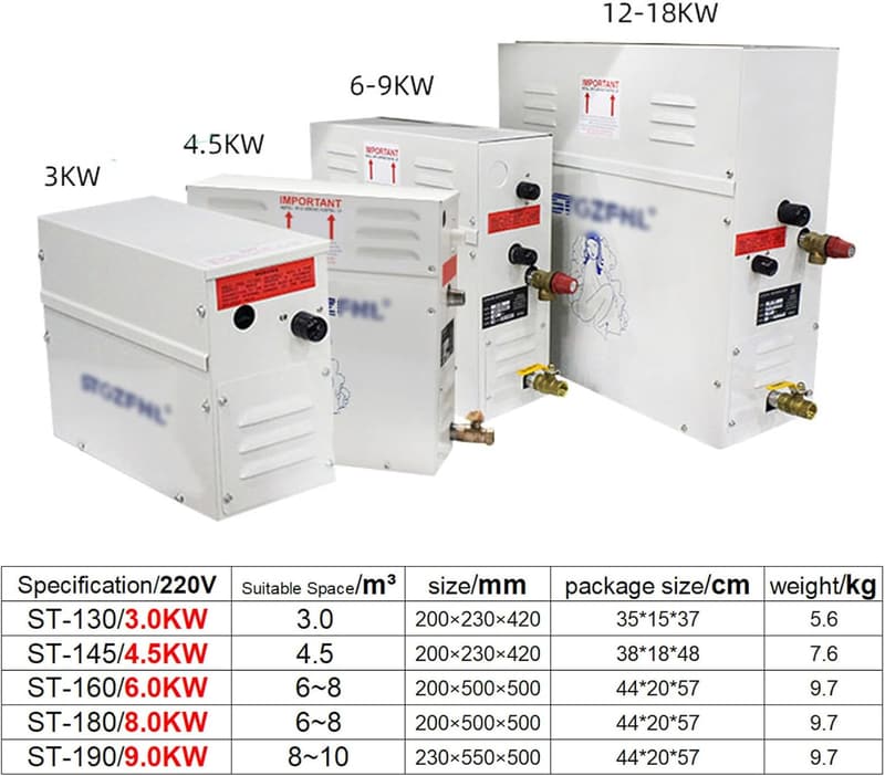 Dampfduschgenerator-Set für Saunabäder mit wasserdichtem Regler, 3000W