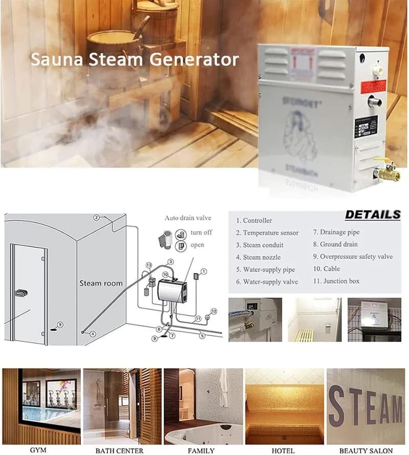 Dampfduschengenerator für Sauna mit digitaler Anzeige, 3-9 kW