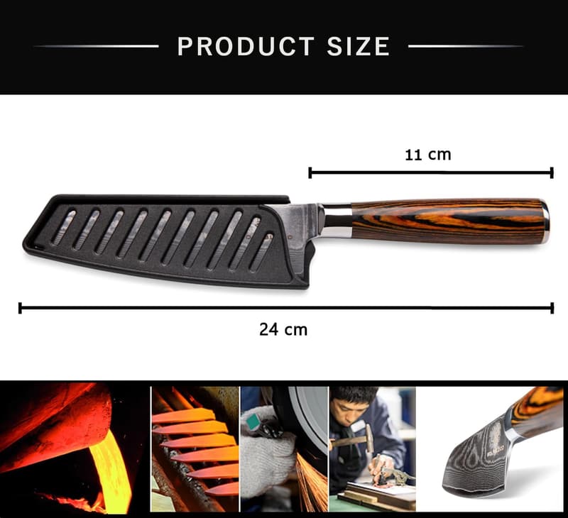 Damast-Santokumesser 24 cm aus 67 Lagen mit Holzgriff in Geschenkbox