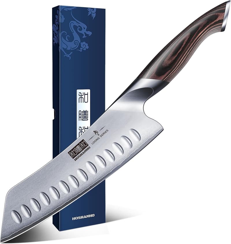 Scharfes Santoku Küchenmesser mit ergonomischem Griff, Geschenkbox