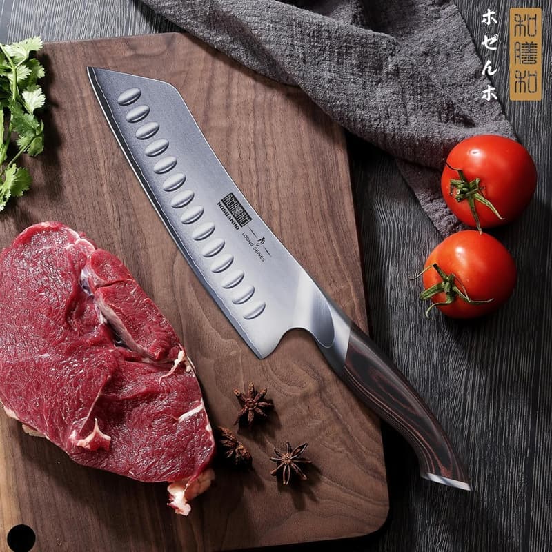 Scharfes Santoku Küchenmesser mit ergonomischem Griff, Geschenkbox