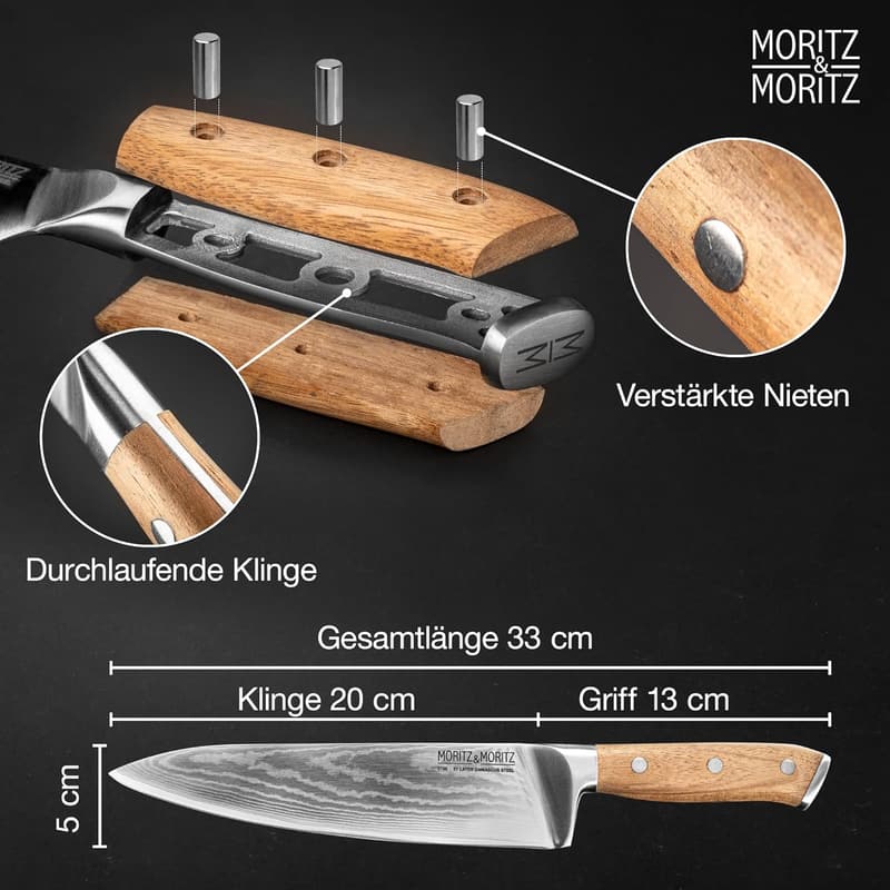 Profi Kochmesser aus 67 Lagen Damaststahl mit ergonomischem Akazienholzgriff