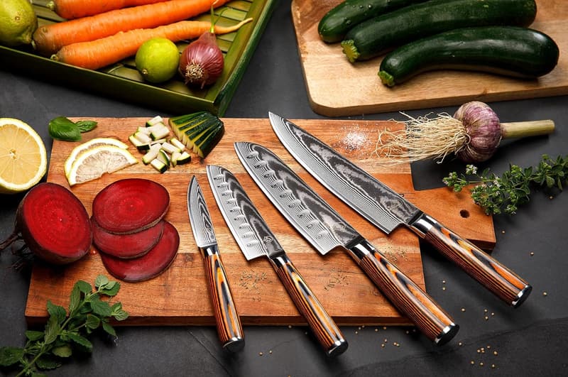 Profi Damastmesser-Set 4-teilig aus 67 Lagen Damaststahl mit Geschenkbox