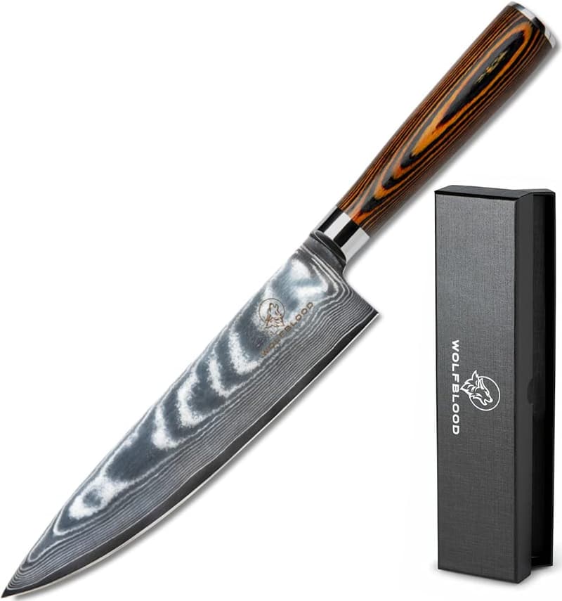 Damaststahl Küchenmesser XL (32 cm) mit Holzgriff - Profi-Kochmesser in Geschenkbox