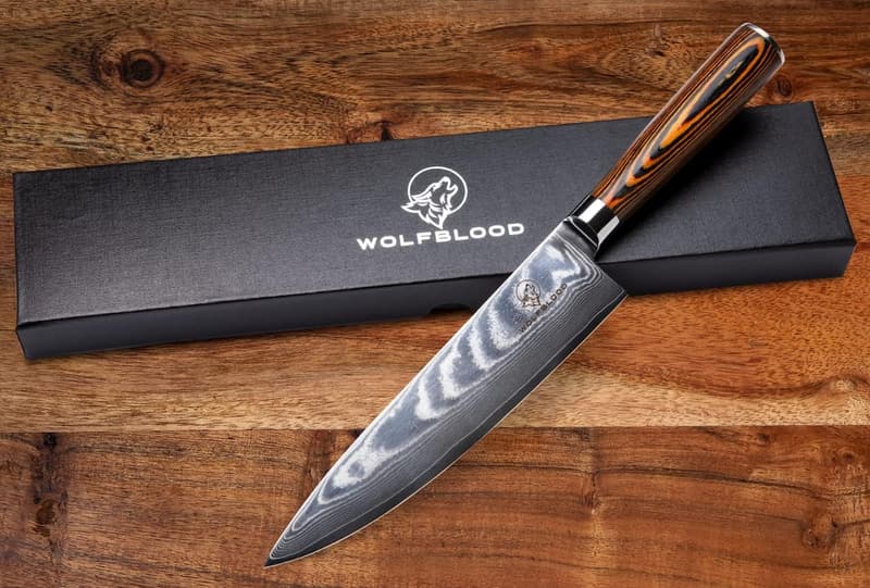 Damaststahl Küchenmesser XL (32 cm) mit Holzgriff - Profi-Kochmesser in Geschenkbox