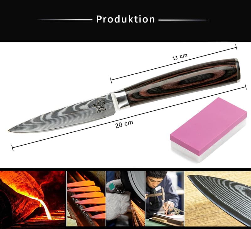 Damastmesser 20cm – Profi-Küchenmesser aus 67 Lagen mit Holzgriff und Geschenkbox