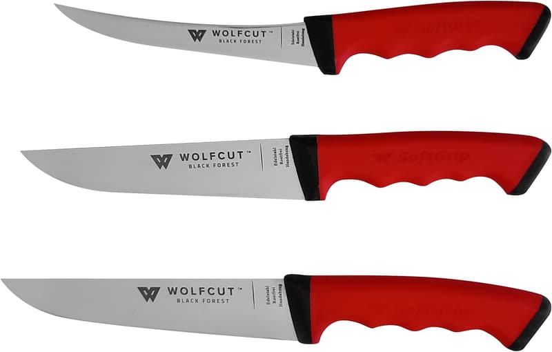 Wolfcut Edelstahl-Fleischermesser-Set – 3-teilig, Profi-Qualität