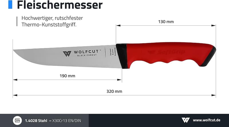 Wolfcut Edelstahl-Fleischermesser-Set – 3-teilig, Profi-Qualität