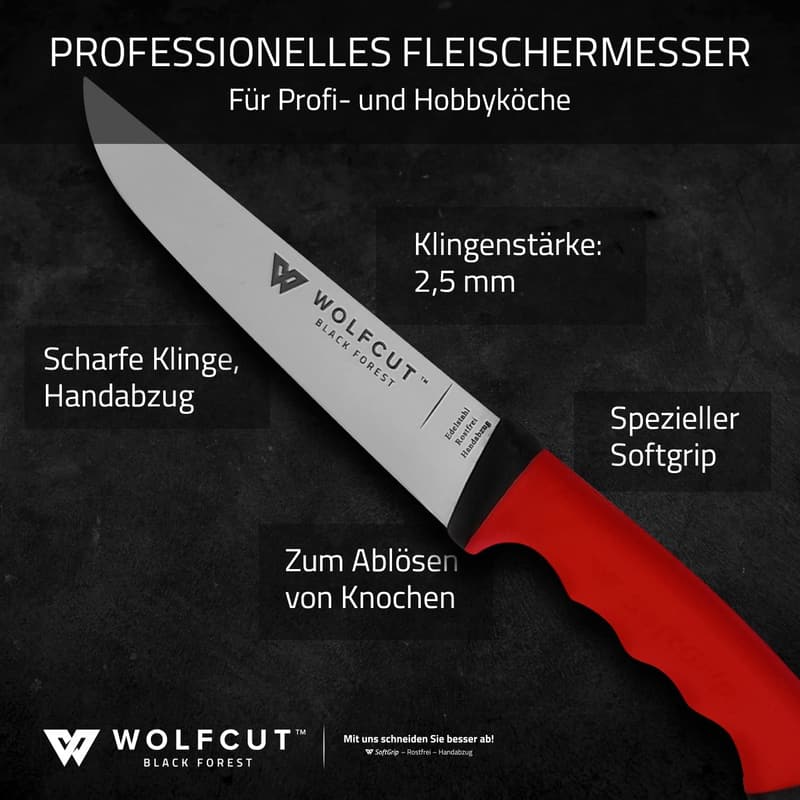 Wolfcut Edelstahl-Fleischermesser-Set – 3-teilig, Profi-Qualität