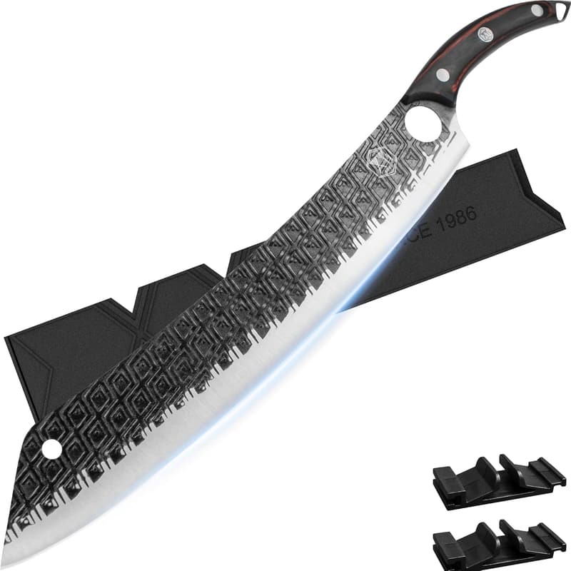 Schneidemesser aus Honstahl mit Schutz und Halter für Küche und Camping (37,8 cm)
