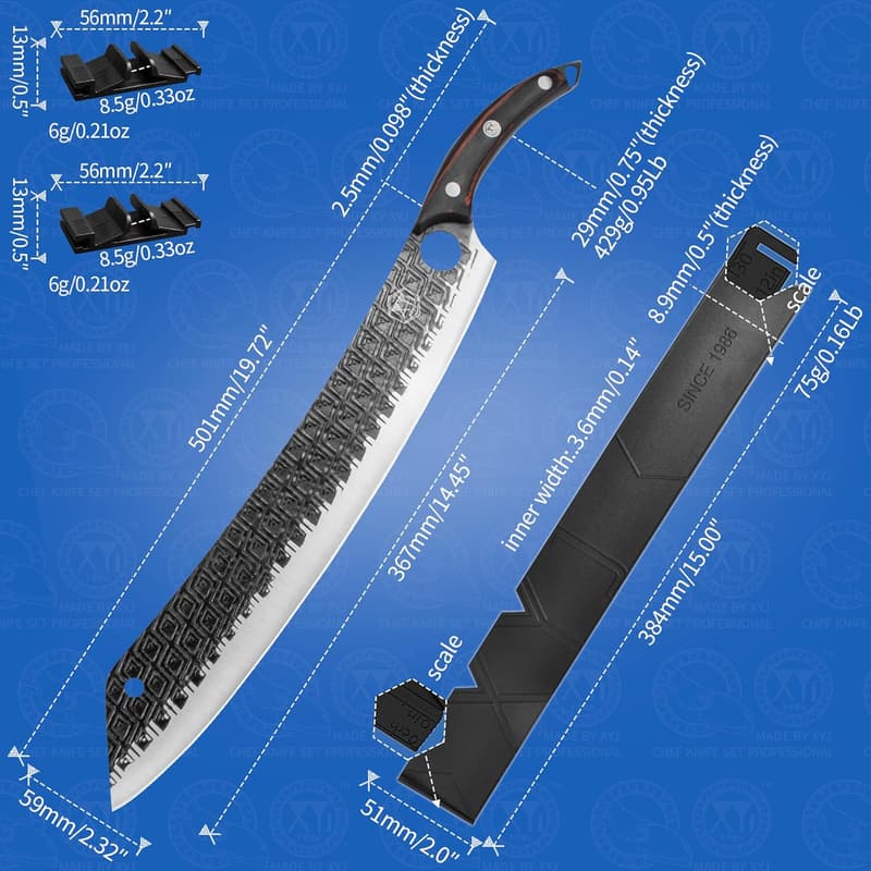 Schneidemesser aus Honstahl mit Schutz und Halter für Küche und Camping (37,8 cm)