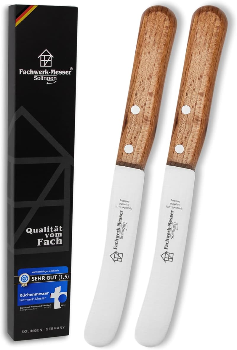 Buckelsmesser 2er-Set aus Solingen – Frühstücksmesser aus Buchenholz