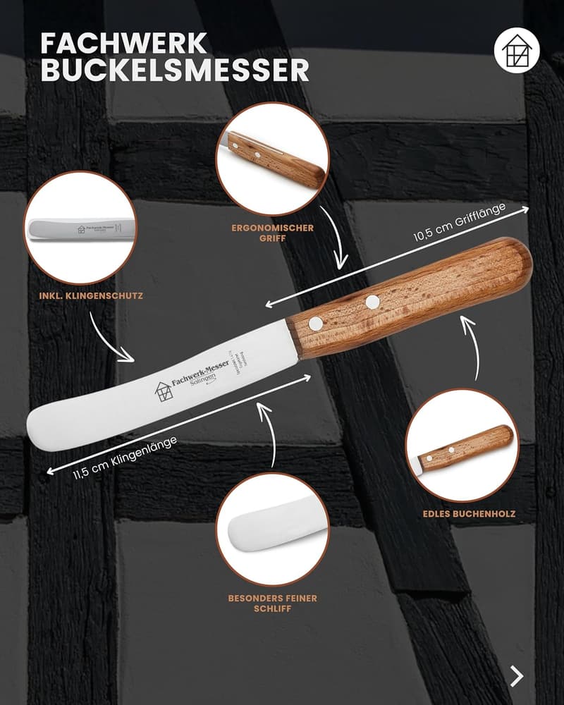 Buckelsmesser 2er-Set aus Solingen – Frühstücksmesser aus Buchenholz