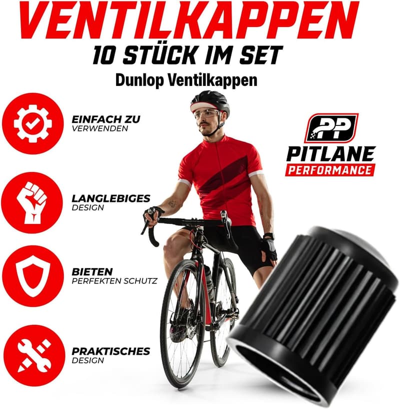 Dunlop Ventilkappen für Fahrradreifen – 10 Stück Ventildeckel