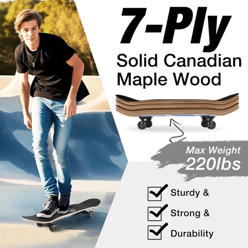 BELEEV Skateboard 31x8 Zoll für Anfänger – 7-lagiger Kanadischer Ahorn mit T-Tool