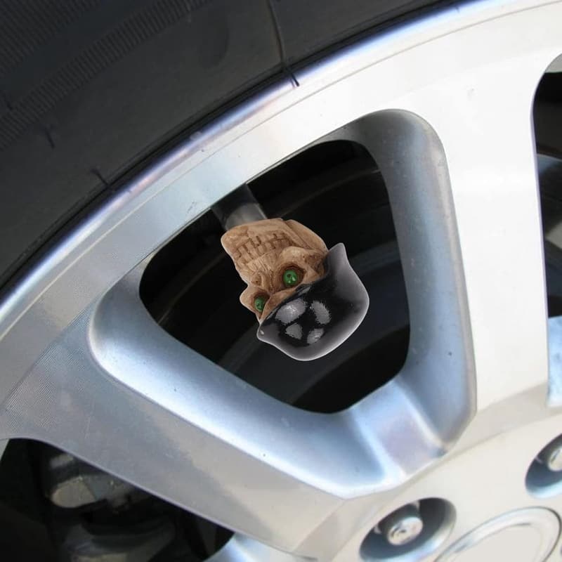 Totenkopf-Ventilkappen-Set für Autos und Motorräder - 4 Stück Schwarz