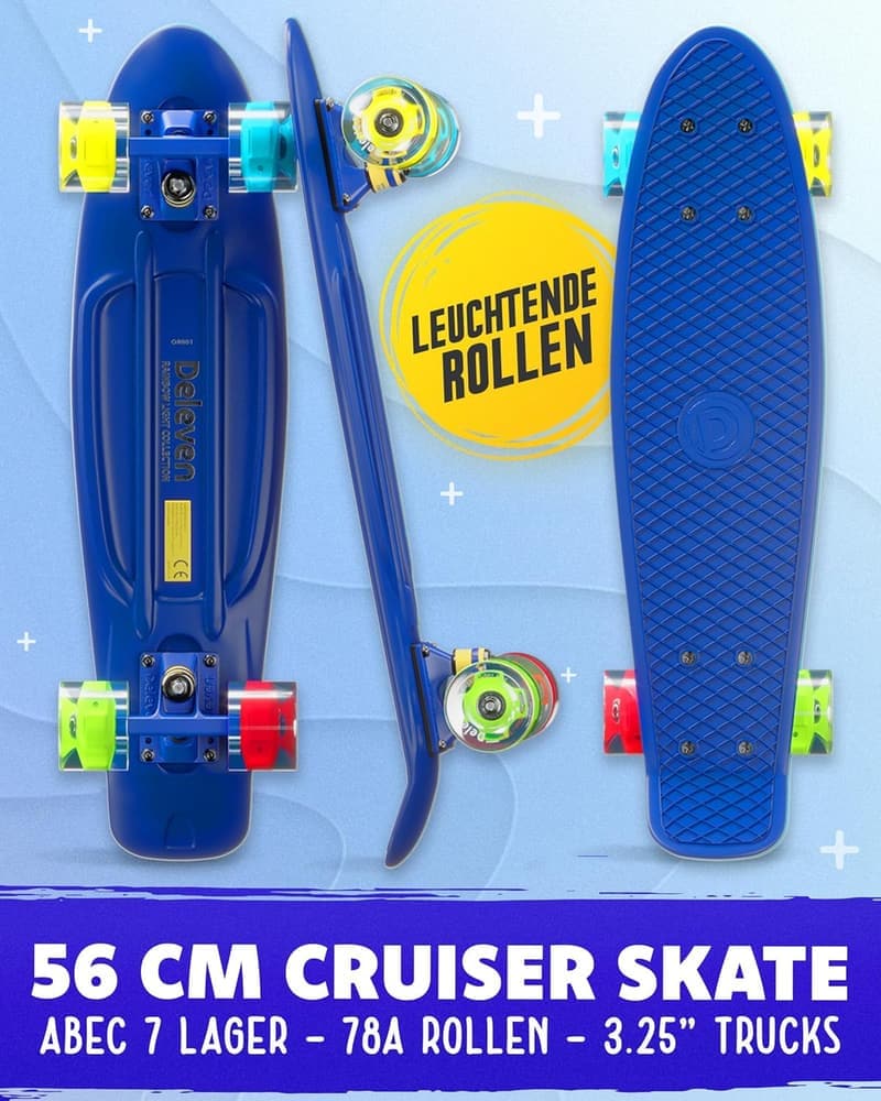 Deleven Skateboard mit LED-Rollen und ABEC 7 Lagern – 56 cm für Anfänger