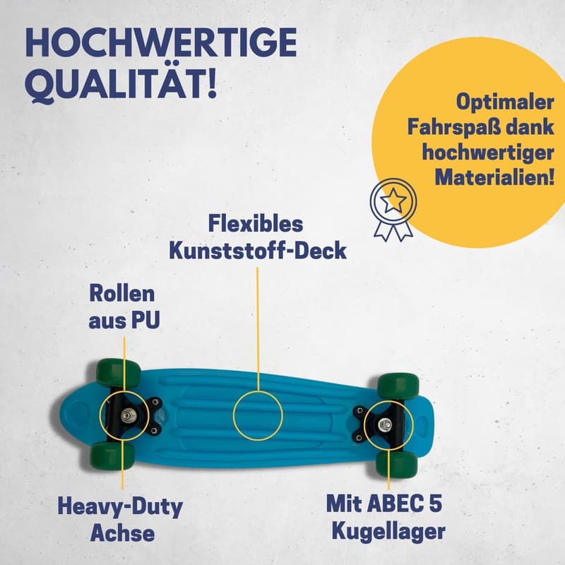 Retro Cruiser Skateboard für Kinder I Mini-Board mit ABEC 5 Kugellagern