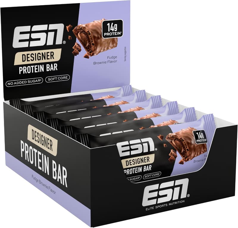ESN Designer Bar Fudge Brownie, 12 x 45 g, proteinreicher Snack