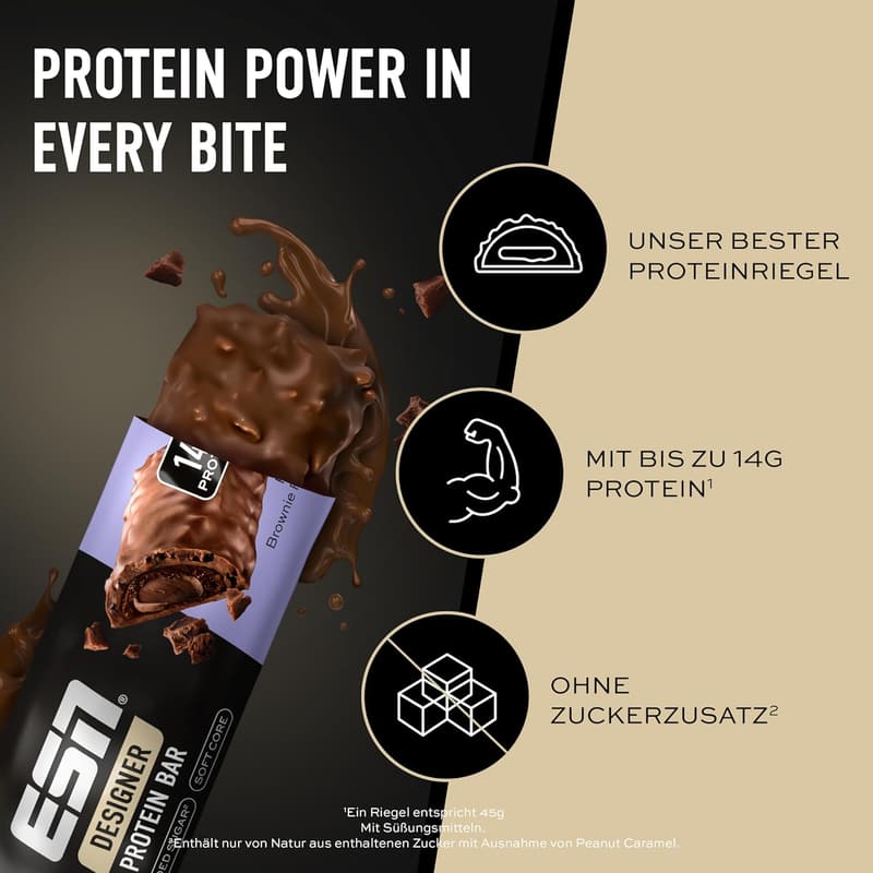 ESN Designer Bar Fudge Brownie, 12 x 45 g, proteinreicher Snack