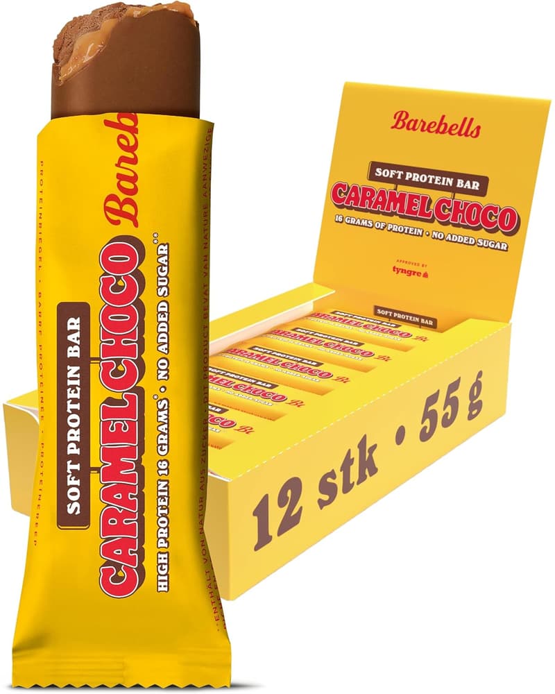 Barebells Caramel Choco Proteinriegel – 16g, Zuckerarm, palmölfrei, 12er Pack