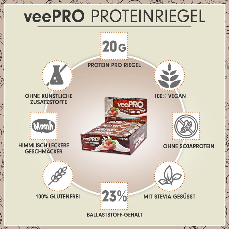 Vegane Proteinriegel Erdbeere 12x74g - 20g Eiweiß, glutenfrei, low carb