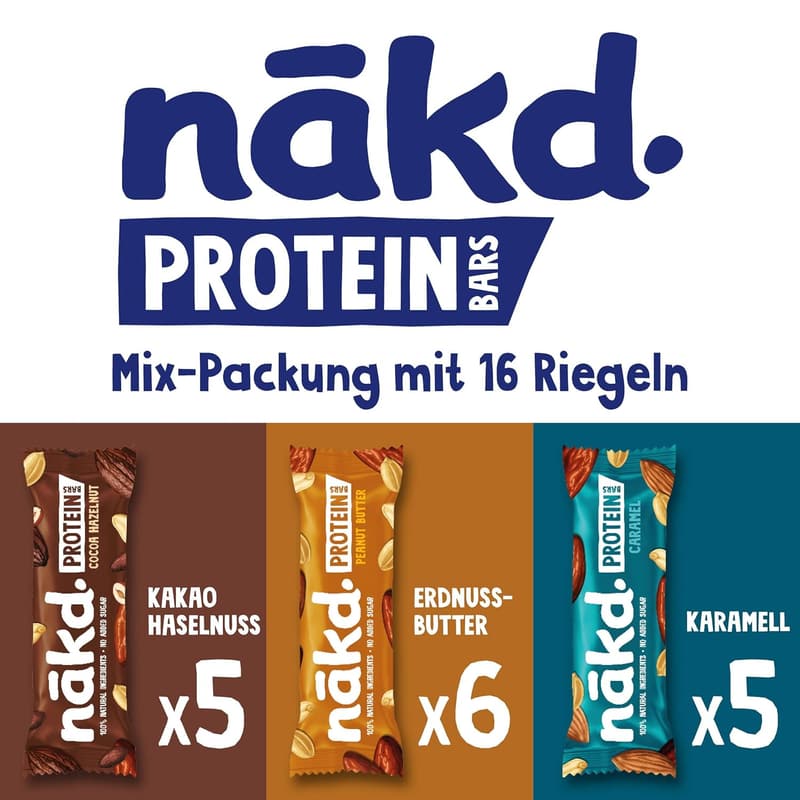Nākd. Vegan Proteinriegel Variety Pack | 7g pflanzliches Protein | 100% natürliche Zutaten | 16 x 45g